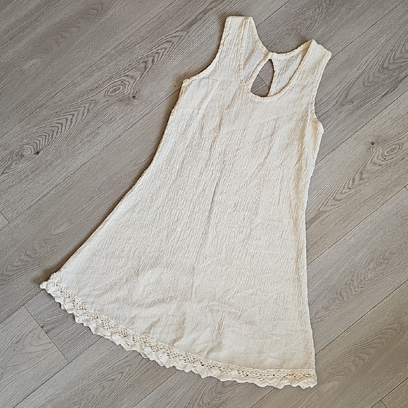 Ivory Sleeveless Boho Lace Hem Dress, Cottagecore Festival Summer Style - Picture 1 of 13